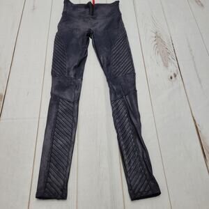 Spanx black moto leggings high rise crackle metallic
